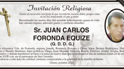Invitación Religiosa para Juan Carlos Foronda Equize