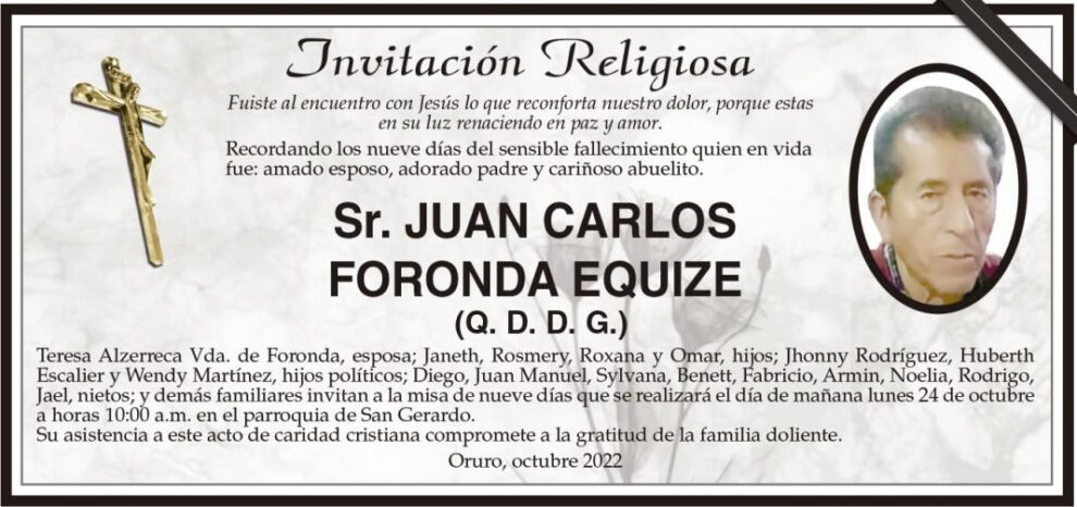 Invitación Religiosa para Juan Carlos Foronda Equize
