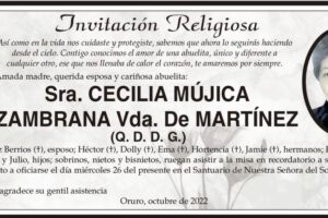 Cecilia Mújica Zambrana, invitación religiosa en su memoria
