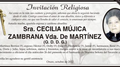 Cecilia Mújica Zambrana, invitación religiosa en su memoria