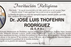 Invitación Religiosa para Dr. José Luis Thofehrn Rodríguez