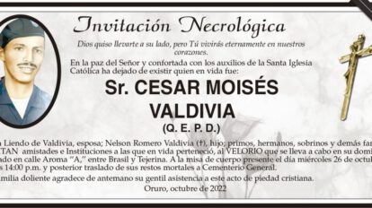 Invitación Necrológica para Cesar Moisés Valdivia