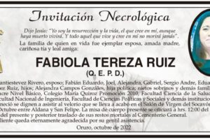 Invitación Necrológica para Fabiola Tereza Ruiz
