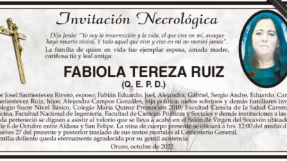 Invitación Necrológica para Fabiola Tereza Ruiz