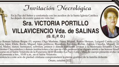 Invitación Necrológica de Victoria Portillo Villavicencio