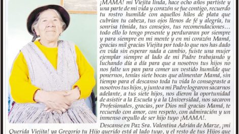 Obituario de Valentina Adrián de Marze