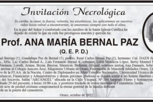 Invitación necrológica para Prof. Ana María Bernal Paz