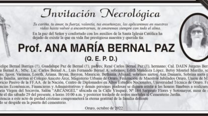 Invitación necrológica para Prof. Ana María Bernal Paz