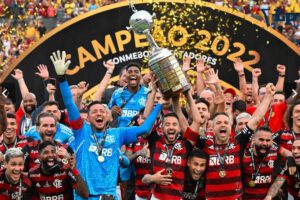 Jugadores del Flamengo celebran el título de la Copa Libertadores
