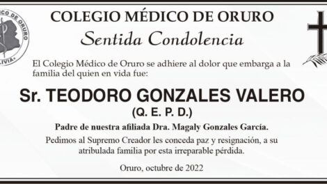 Sentida Condolencia por Teodoro Gonzales Valero
