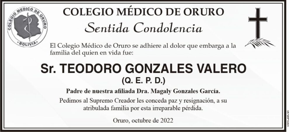 Sentida Condolencia por Teodoro Gonzales Valero