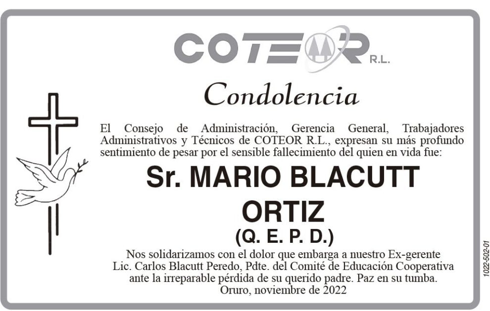 Condolencia por el fallecimiento de Mario Blacutt Ortiz