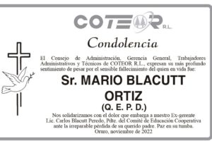 Condolencia por el fallecimiento de Mario Blacutt Ortiz