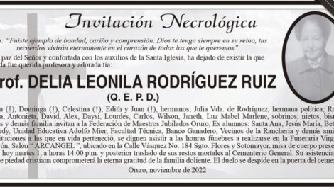 Invitación Necrológica: Prof. Delia Leonila Rodríguez Ruiz