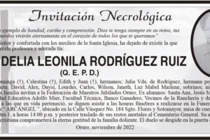 Invitación Necrológica: Prof. Delia Leonila Rodríguez Ruiz