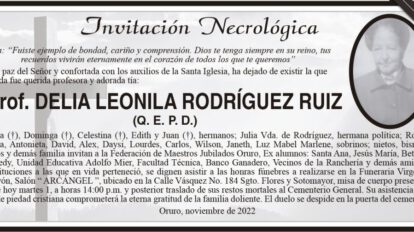 Invitación Necrológica: Prof. Delia Leonila Rodríguez Ruiz