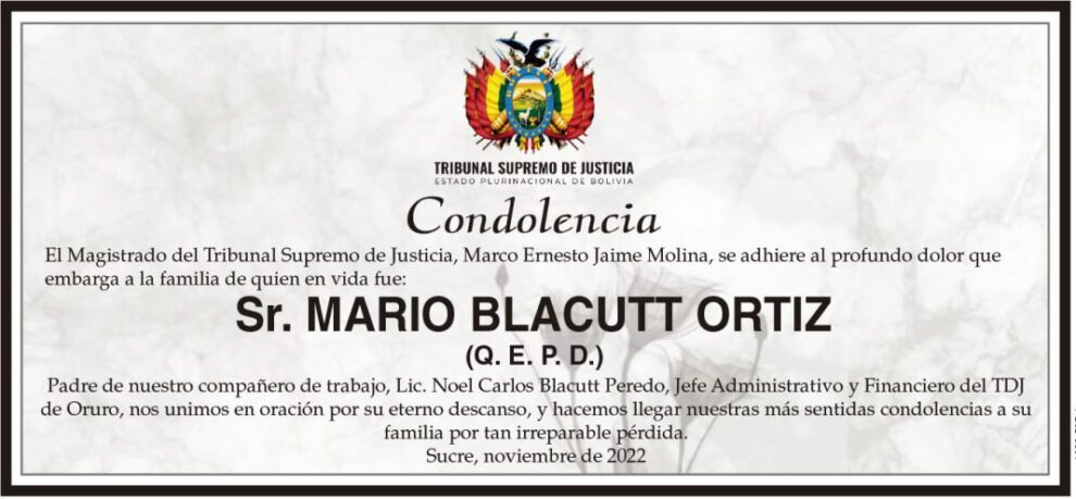 Condolencia por Mario Blacutt Ortiz