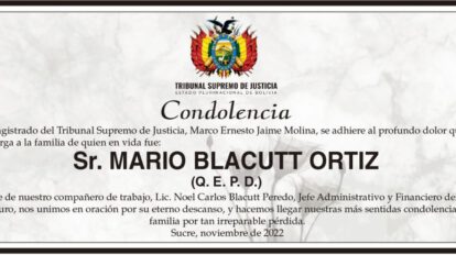 Condolencia por Mario Blacutt Ortiz