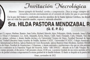 Invitación Necrológica de Hilda Pastora Mendizabal Rojas