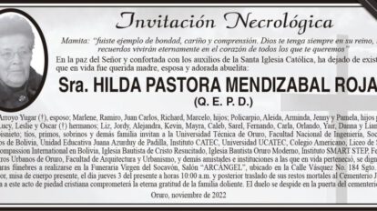 Invitación Necrológica de Hilda Pastora Mendizabal Rojas