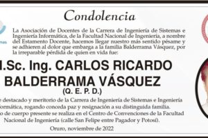 Condolencia por la pérdida de Carlos Ricardo Balderrama Vásquez