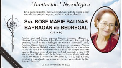 Invitación Necrológica de Rose Marie Salinas Barragán