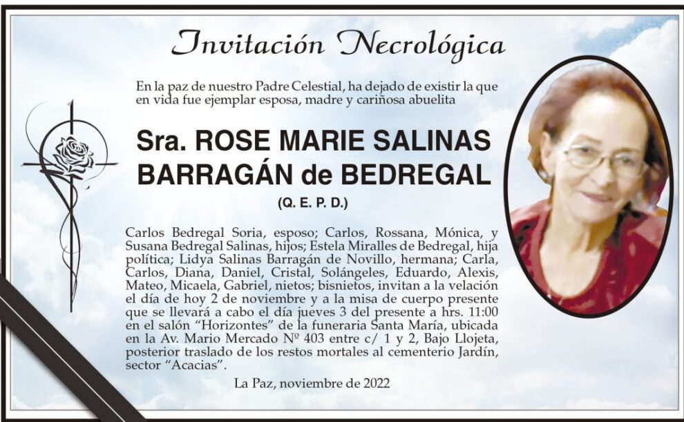Invitación Necrológica de Rose Marie Salinas Barragán