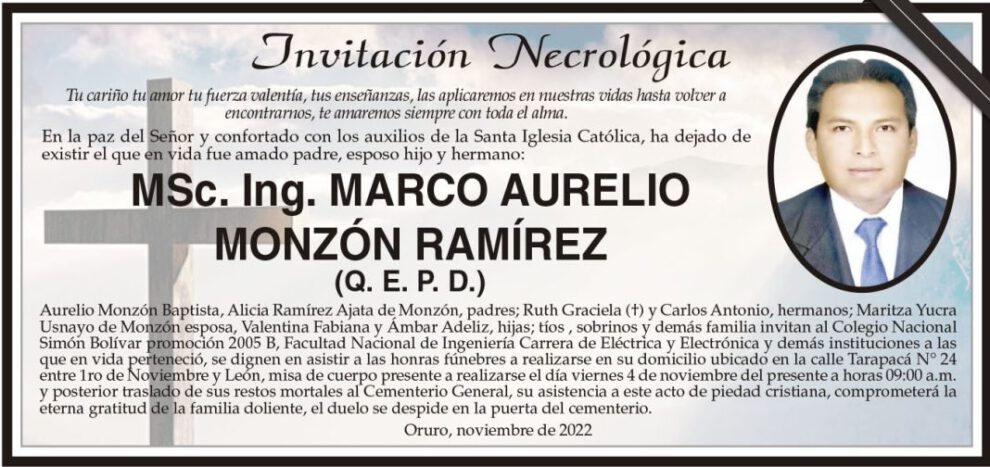 Invitación Necrológica de Marco Aurelio Monzón Ramírez