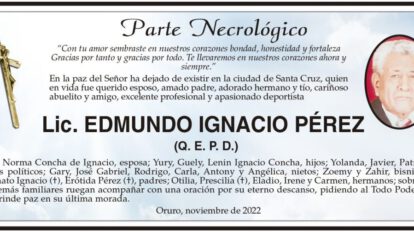Parte Necrológico de Lic. Edmundo Ignacio Pérez
