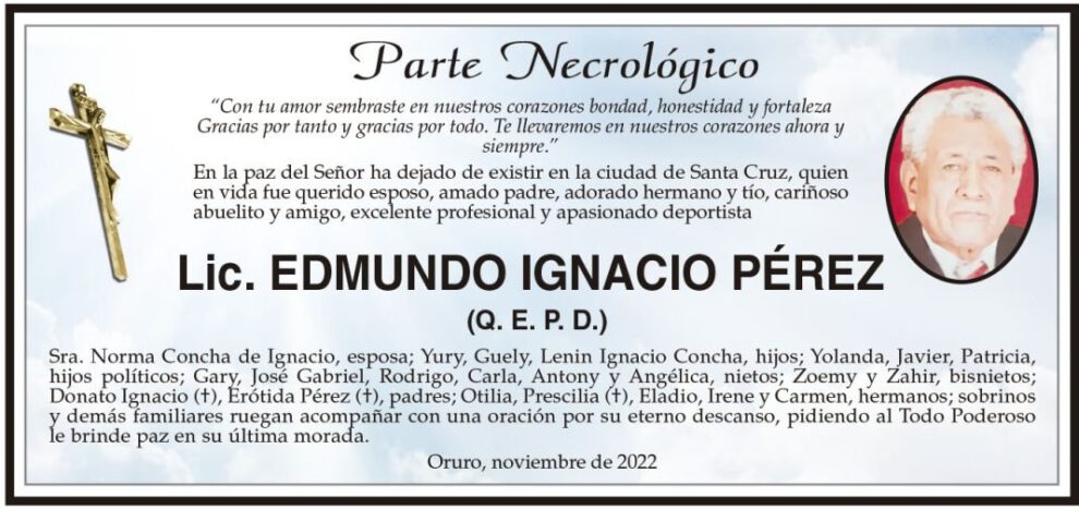 Parte Necrológico de Lic. Edmundo Ignacio Pérez