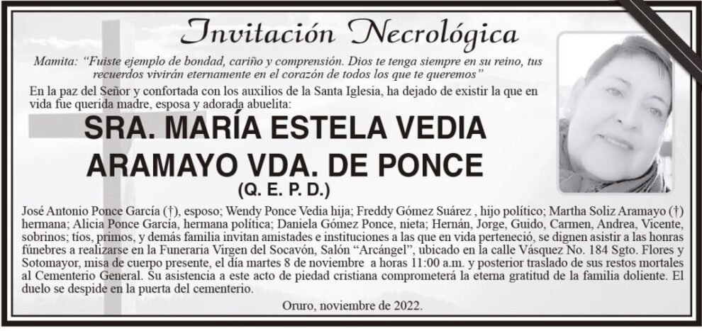 SRA. MARÍA ESTELA VEDIA ARAMAYO VDA. DE PONCE
