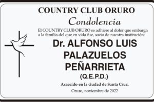Condolencia por el fallecimiento del Dr. Alfonso Luis Palazuelos Peñarrieta