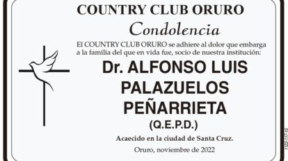Condolencia por el fallecimiento del Dr. Alfonso Luis Palazuelos Peñarrieta