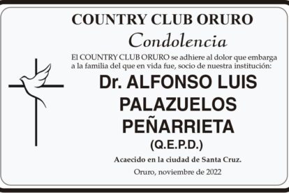 Condolencia por el fallecimiento del Dr. Alfonso Luis Palazuelos Peñarrieta