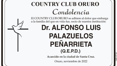 Condolencia por el fallecimiento del Dr. Alfonso Luis Palazuelos Peñarrieta