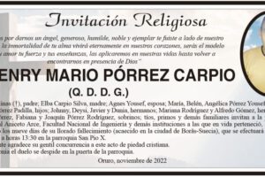 Invitación Religiosa para Henry Mario Pórrez Carpio