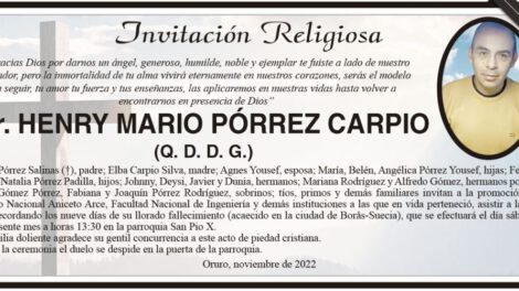 Invitación Religiosa para Henry Mario Pórrez Carpio