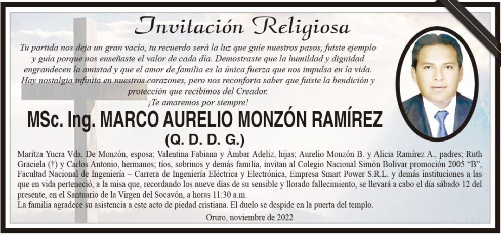 Misa en memoria de MSc. Ing. Marco Aurelio Monzón Ramírez
