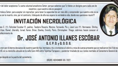Invitación Necrológica: Dr. José Antonio Illanes Escóbar