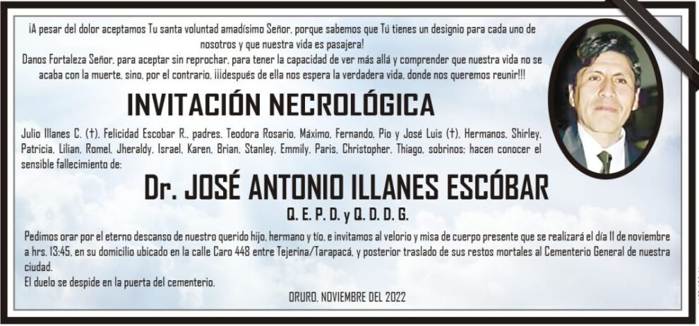 Invitación Necrológica: Dr. José Antonio Illanes Escóbar