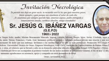 Invitación Necrológica: Sr. Jesús G. Ibáñez Vargas (Q.E.P.D) 1960 - 2022