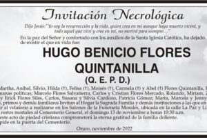 Invitación Necrológica de Hugo Benicio Flores Quintanilla
