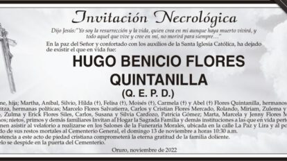 Invitación Necrológica de Hugo Benicio Flores Quintanilla