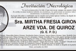 Invitación Necrológica de Mirtha Fresia Gironaz Arze