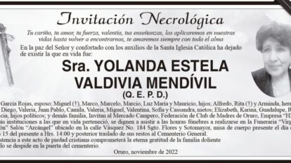Invitación Necrológica de Yolanda Estela Valdivia Mendívil