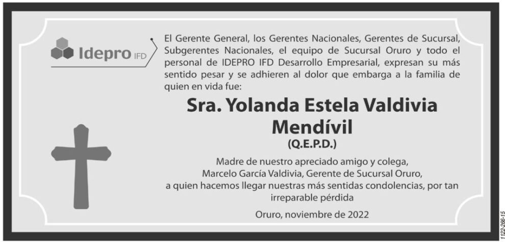 Necrológico de Yolanda Estela Valdivia Mendívil