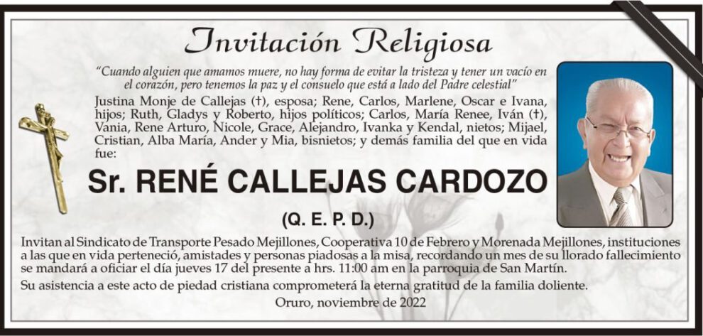 Invitación Religiosa: René Callejas Cardozo