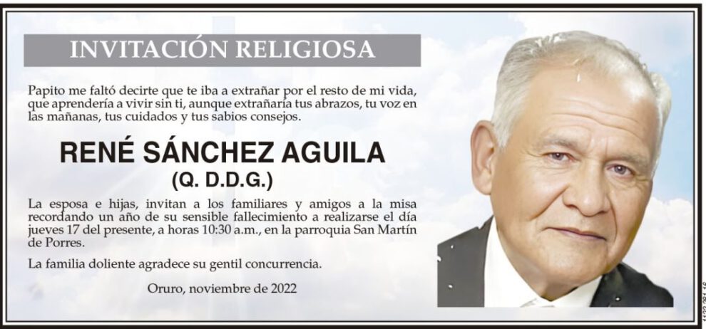 Invitación Religiosa: René Sánchez Aguila