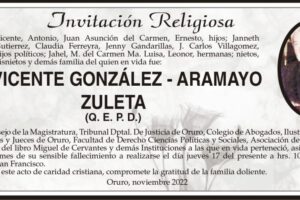 Invitación Religiosa: Dr. Vicente González - Aramayo Zuleta