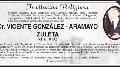 Invitación Religiosa: Dr. Vicente González - Aramayo Zuleta